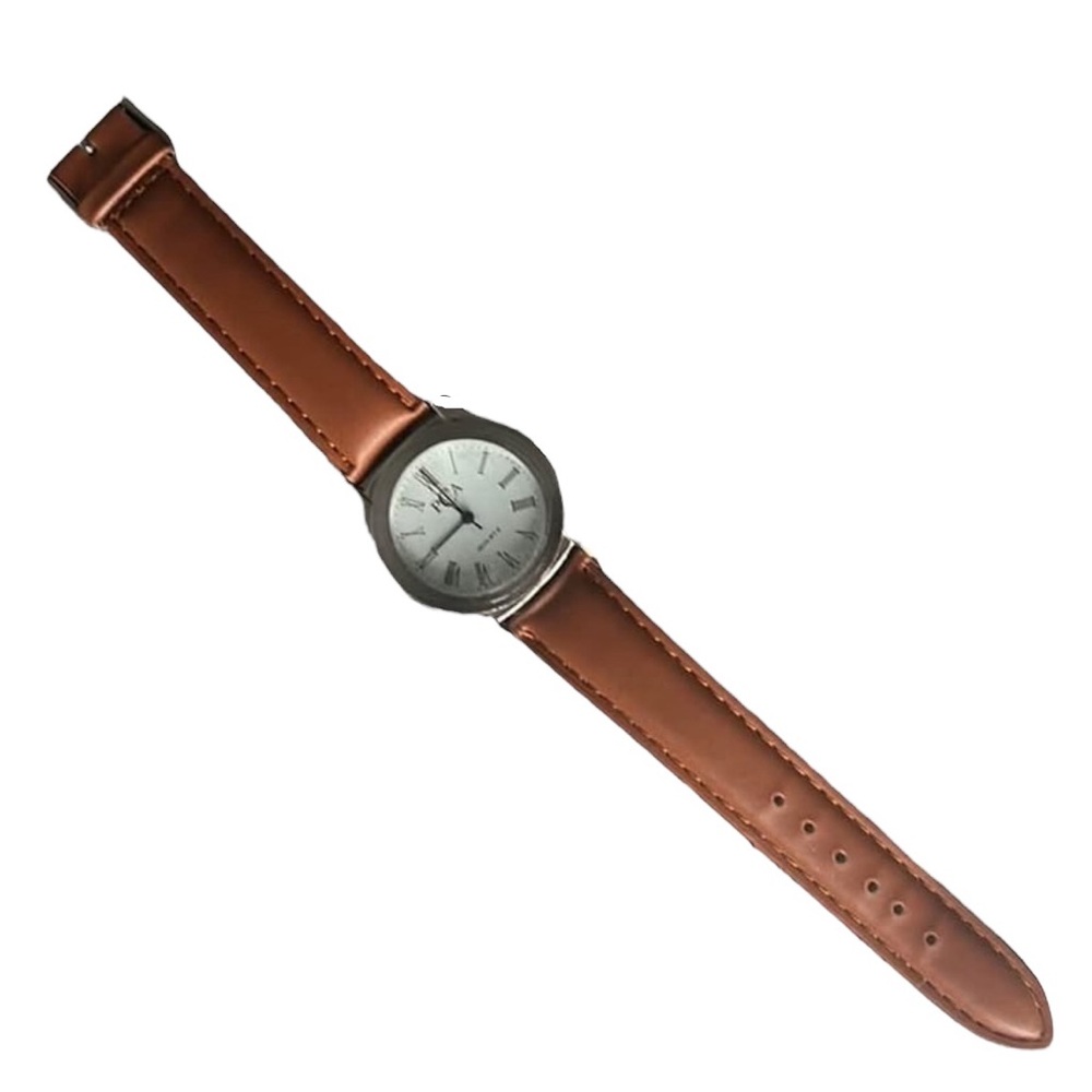 PCA Elegant Silver and Brown Leather Watch